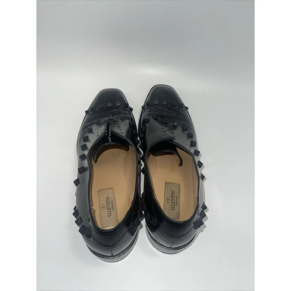 Valentino Garavani Black Leather Rockstud Lace Up Oxfords Sz 40 (missing laces)